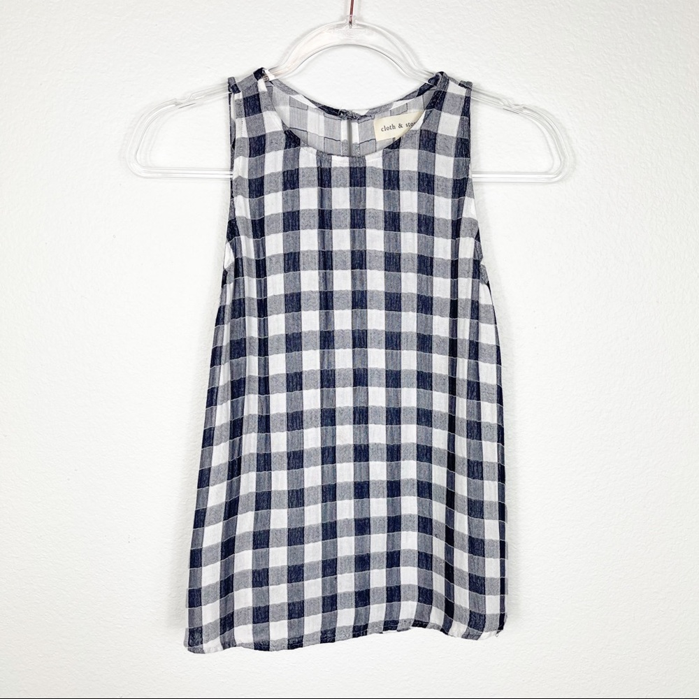 Anthropologie Cloth & Stone Gillian Gingham Navy Top Small - Picture 4 of 11